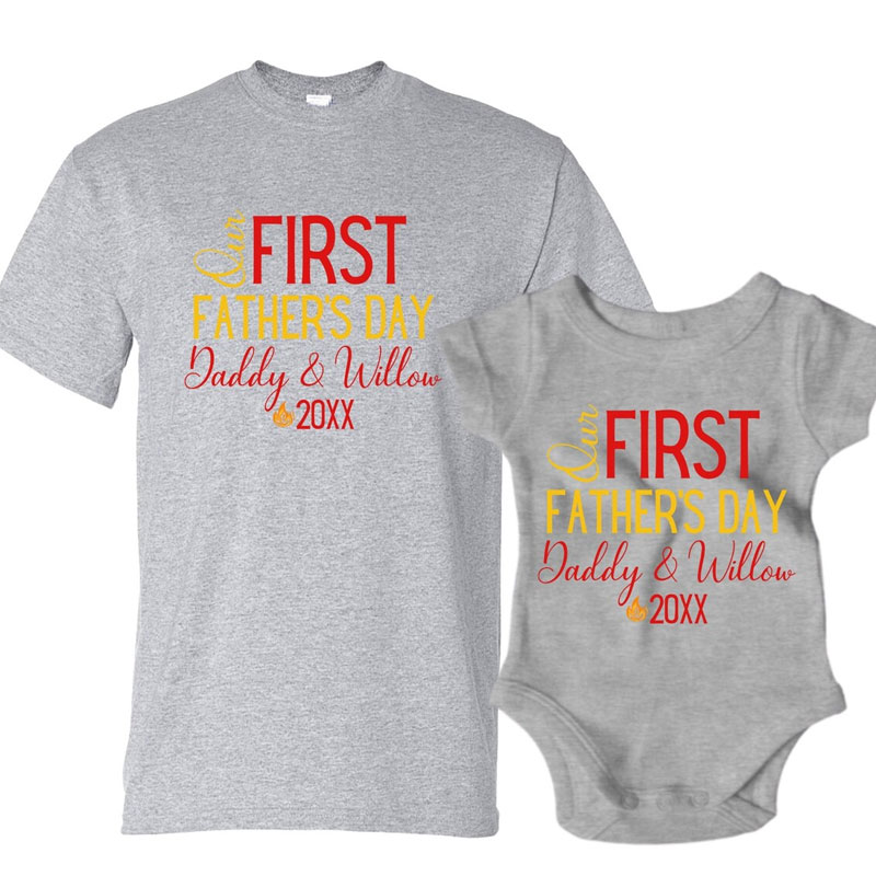 [Baby Bodysuit]PERSONALIZED Fireman Our First Father's Day Baby Bodysuit