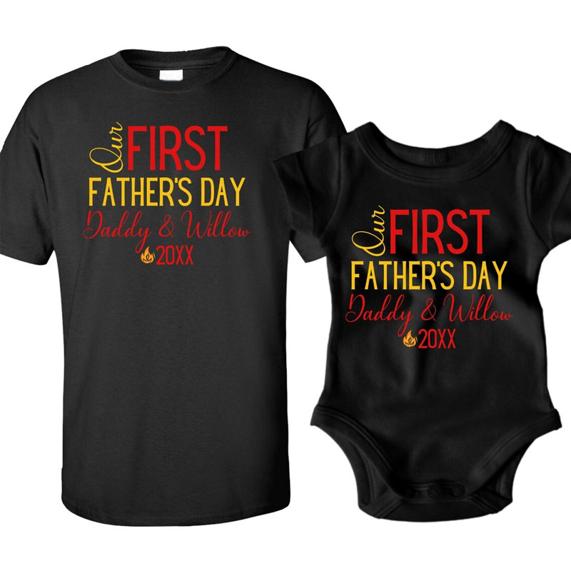 [Adult Tee]Daddy and Me PERSONALIZED Fireman First Father's Day Shirt