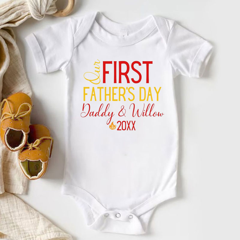 [Baby Bodysuit]PERSONALIZED Fireman Our First Father's Day Baby Bodysuit