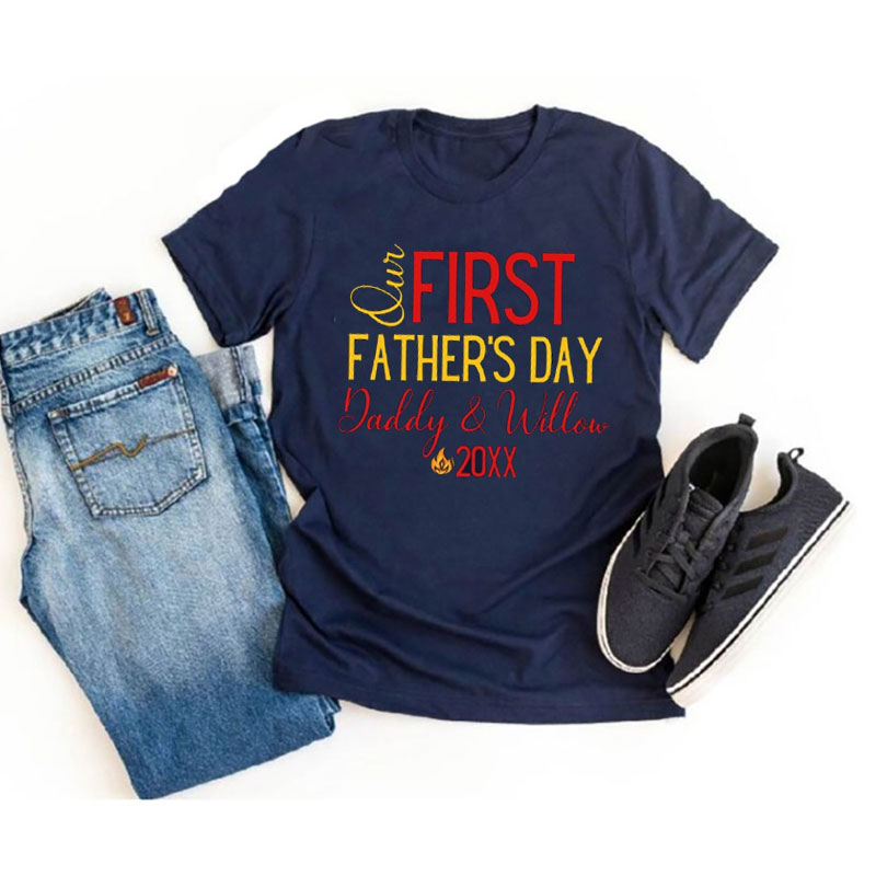 [Adult Tee]Daddy and Me PERSONALIZED Fireman First Father's Day Shirt
