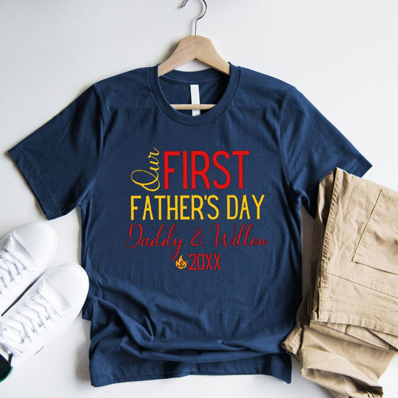 [Adult Tee]Daddy and Me PERSONALIZED Fireman First Father's Day Shirt
