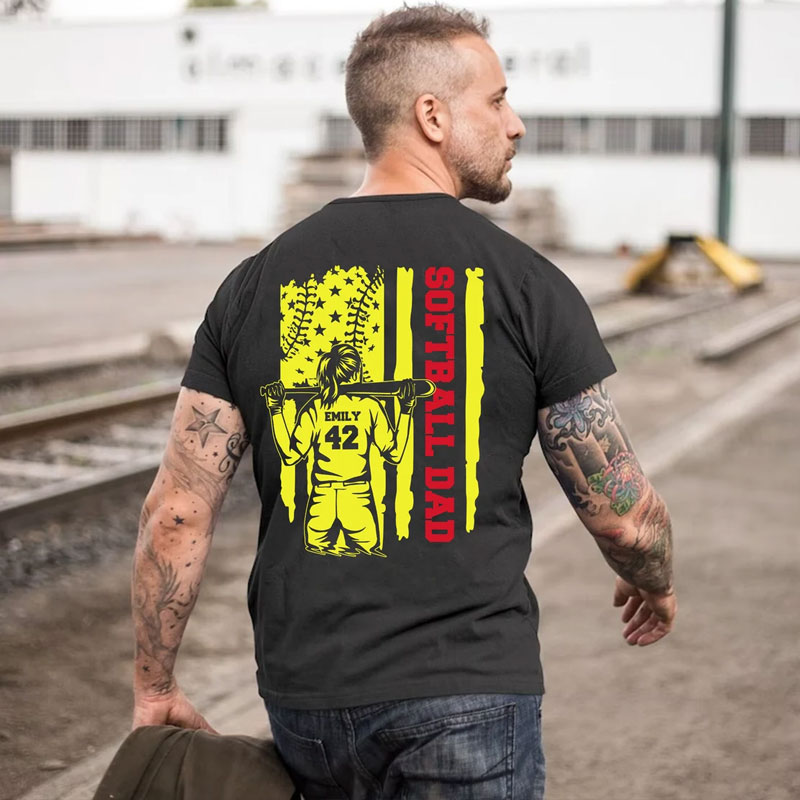 Custom Softball Dad Shirt with Name and Number