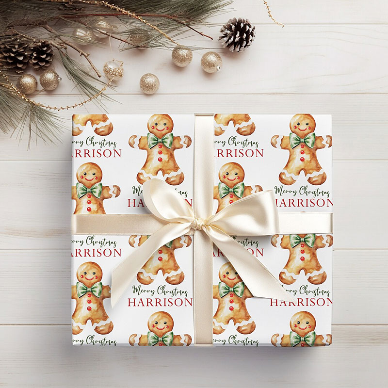 Personalized Gingerbread Christmas Wrapping Paper for Kids