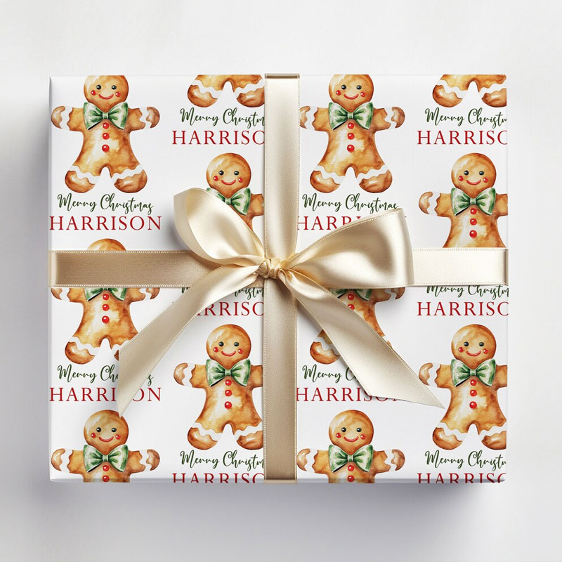 Personalized Gingerbread Christmas Wrapping Paper for Kids