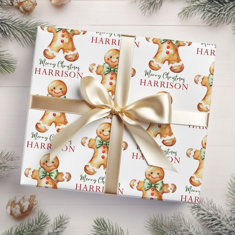 Personalized Gingerbread Christmas Wrapping Paper for Kids