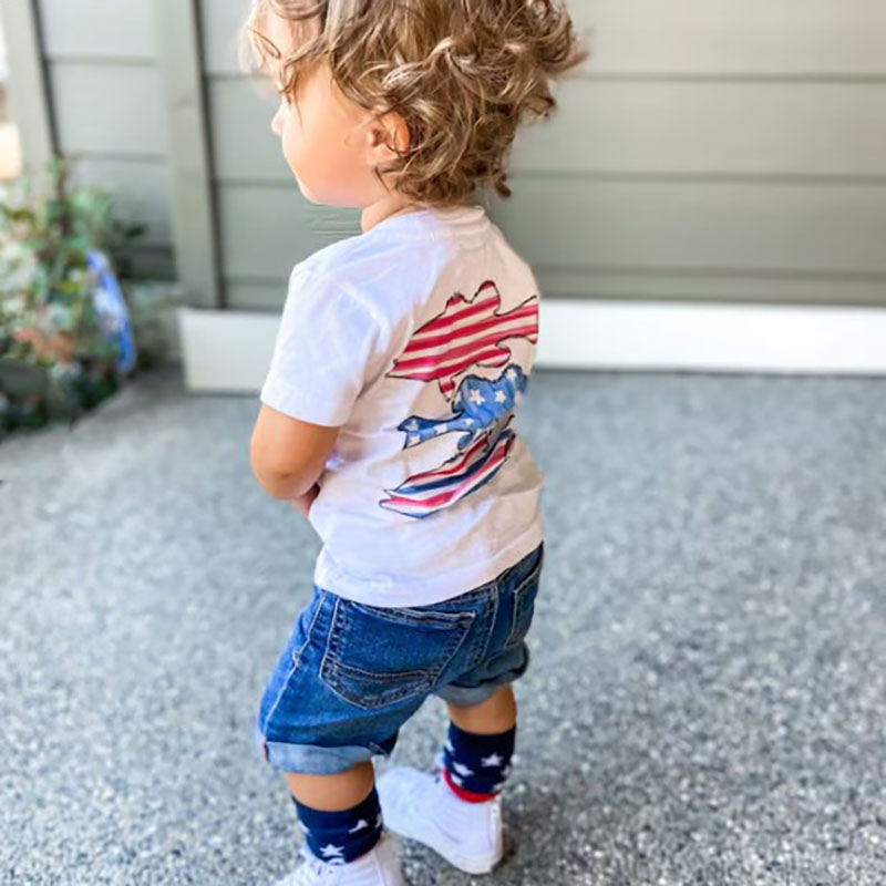 [Youth Shirt / 2-14 Years]4th of July Patriotic Bass Fish Monogram Kid Shirt