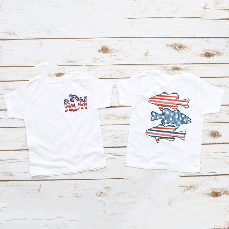 [Youth Shirt / 2-14 Years]4th of July Patriotic Bass Fish Monogram Kid Shirt