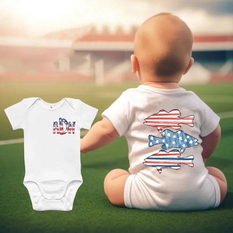 [Baby Bodysuit]4th of July Patriotic Bass Fish Monogram Baby Bodysuit
