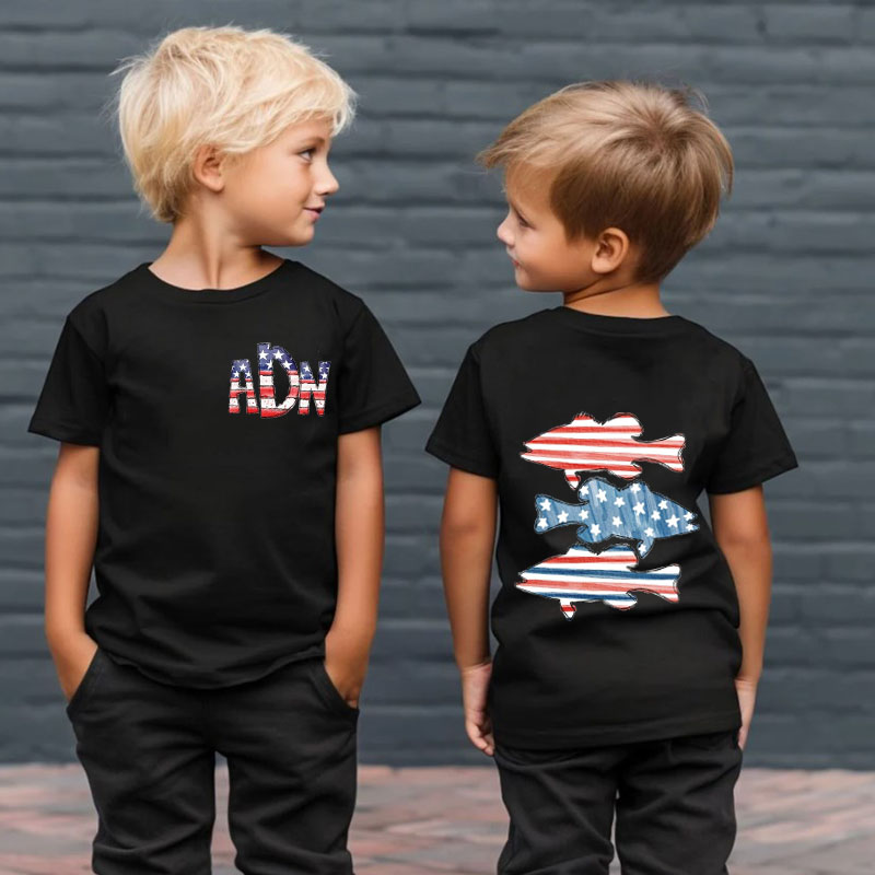 [Youth Shirt / 2-14 Years]4th of July Patriotic Bass Fish Monogram Kid Shirt