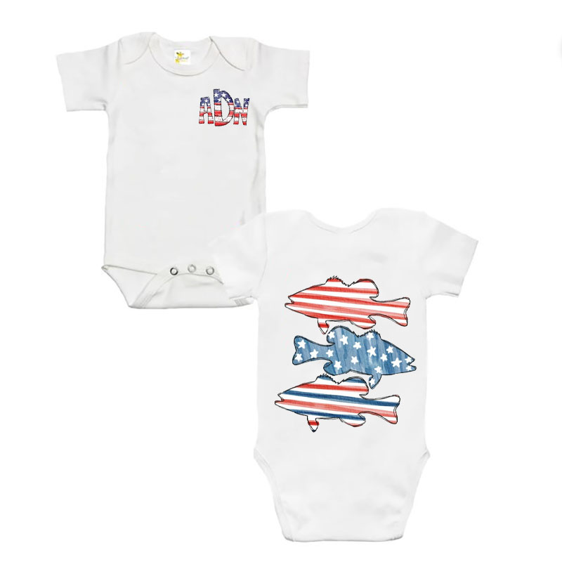 [Baby Bodysuit]4th of July Patriotic Bass Fish Monogram Baby Bodysuit