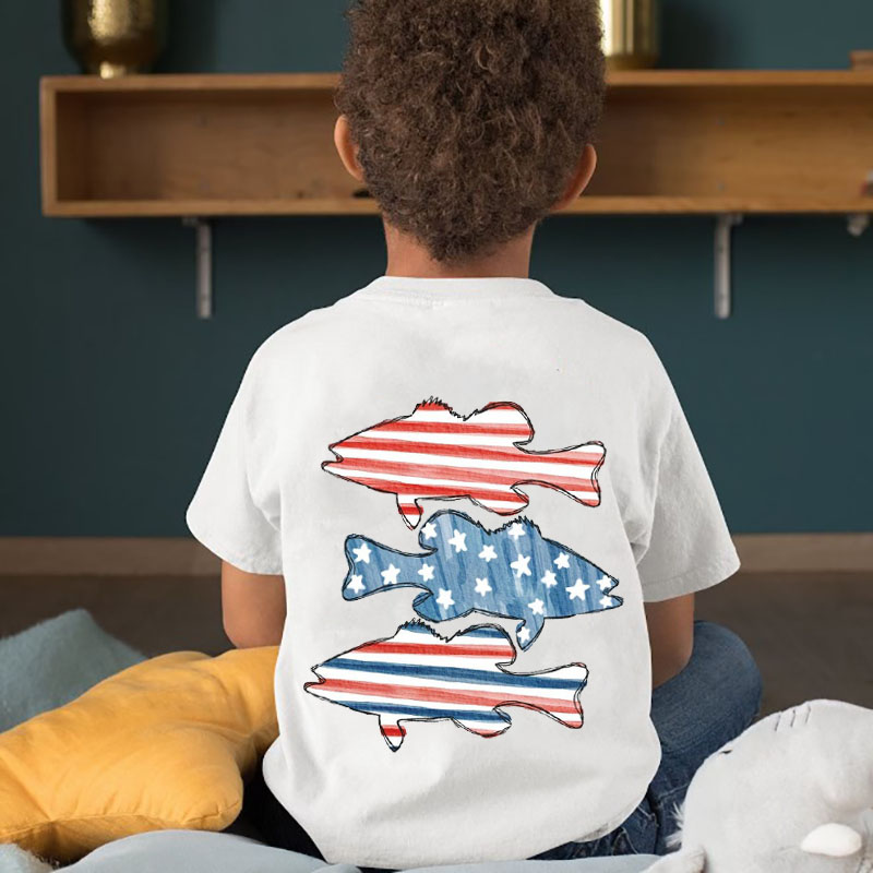 [Youth Shirt / 2-14 Years]4th of July Patriotic Bass Fish Monogram Kid Shirt