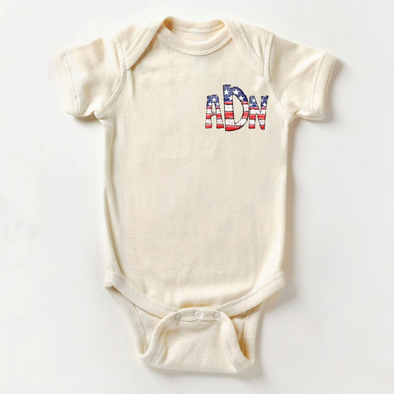 [Baby Bodysuit]4th of July Patriotic Bass Fish Monogram Baby Bodysuit