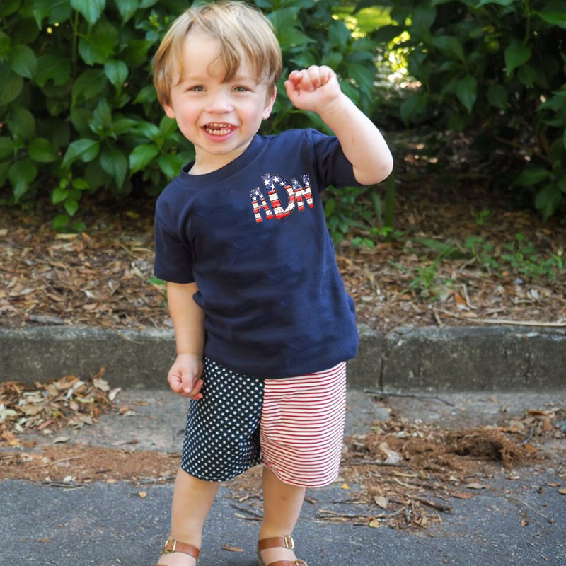 [Youth Shirt / 2-14 Years]4th of July Patriotic Bass Fish Monogram Kid Shirt