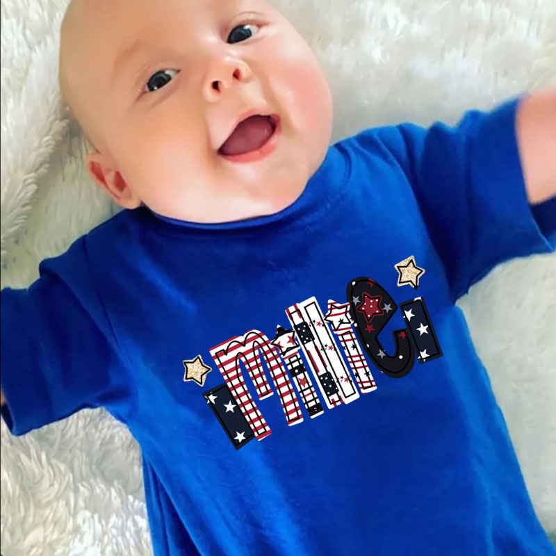 [Short Romper]Custom 4th of July Patriotic USA Flag Name Romper
