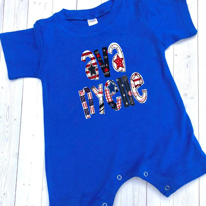 [Short Romper]Custom 4th of July Patriotic USA Flag Name Romper
