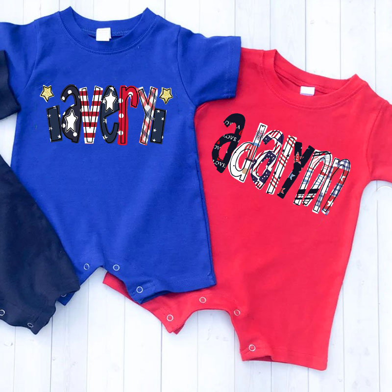 [Short Romper]Custom 4th of July Patriotic USA Flag Name Romper