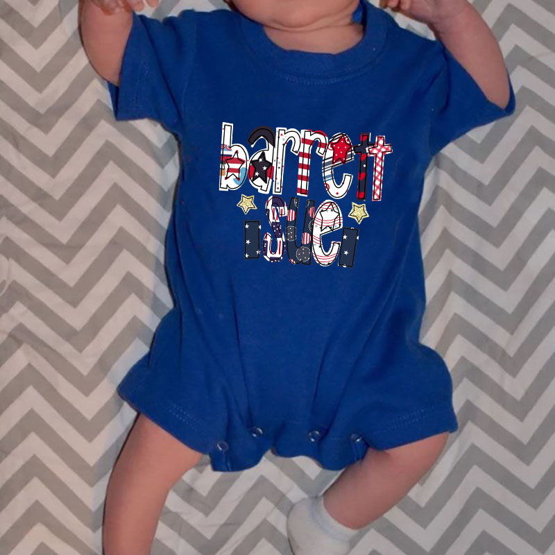 [Short Romper]Custom 4th of July Patriotic USA Flag Name Romper