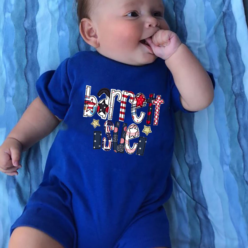[Short Romper]Custom 4th of July Patriotic USA Flag Name Romper