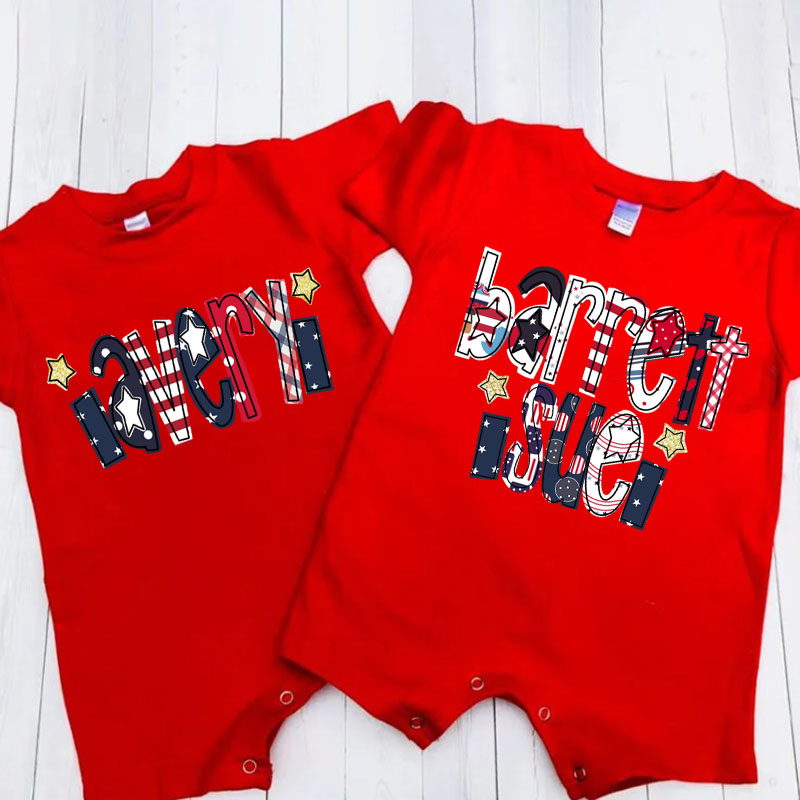[Short Romper]Custom 4th of July Patriotic USA Flag Name Romper
