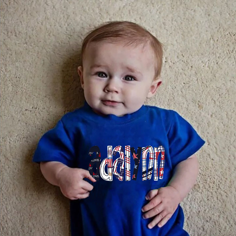 [Short Romper]Custom 4th of July Patriotic USA Flag Name Romper