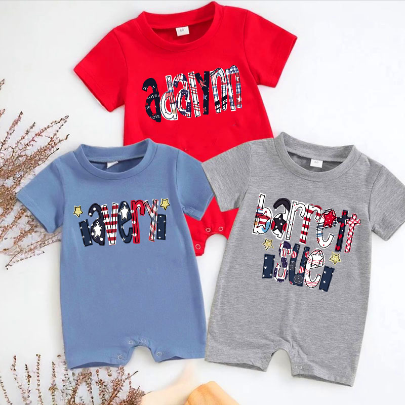 [Short Romper]Custom 4th of July Patriotic USA Flag Name Romper