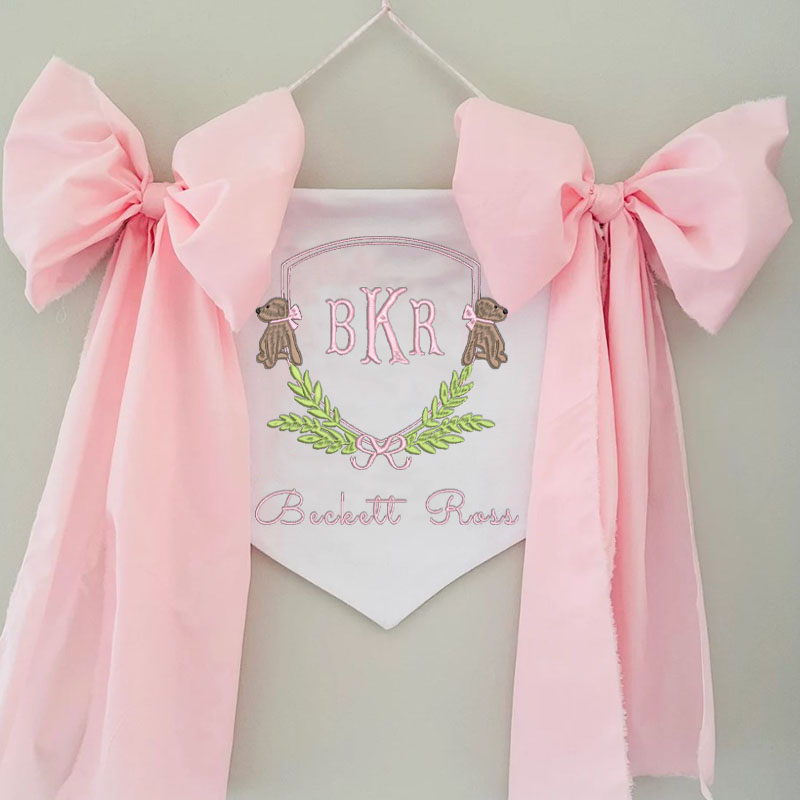Custom Cute Puppy Welcome Baby Banner with Fabric Bows
