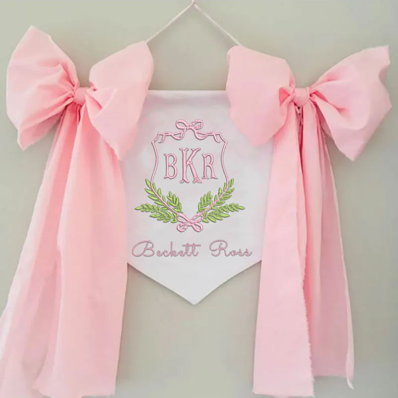 Custom Cute Puppy Welcome Baby Banner with Fabric Bows