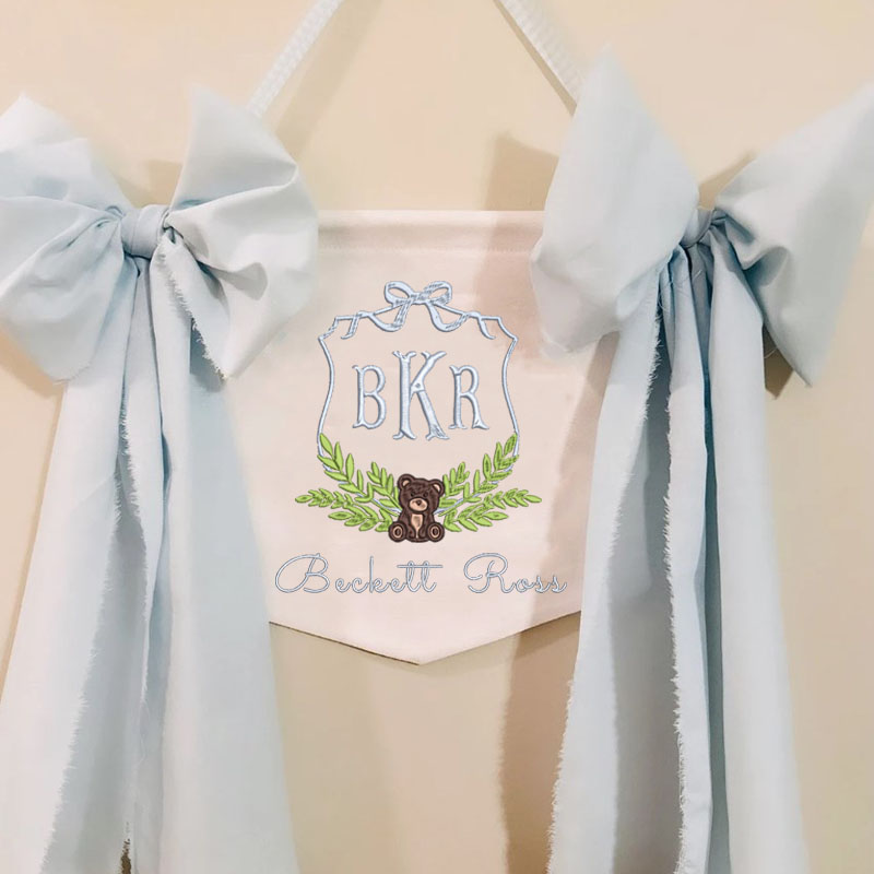 Custom Cute Puppy Welcome Baby Banner with Fabric Bows