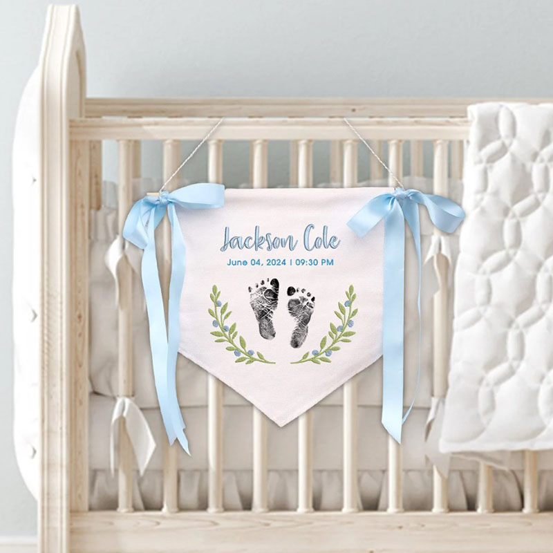 Custom Baby Footprint Banner with Bows