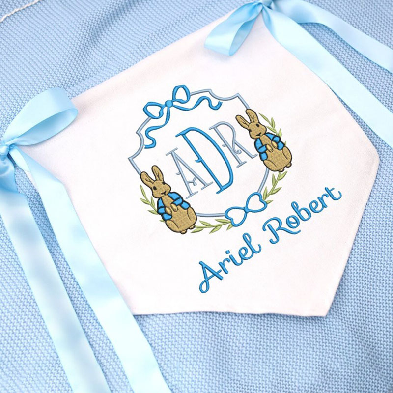 Personalized Baby Banner Flag with Embroidered Rabbit