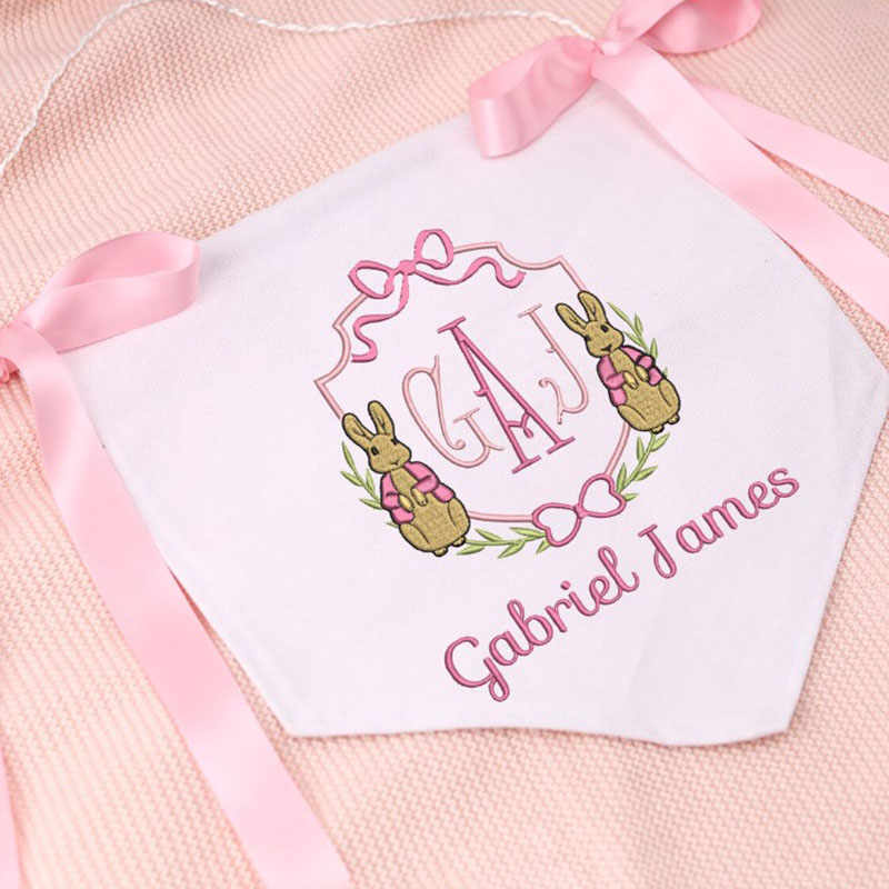 Personalized Baby Banner Flag with Embroidered Rabbit