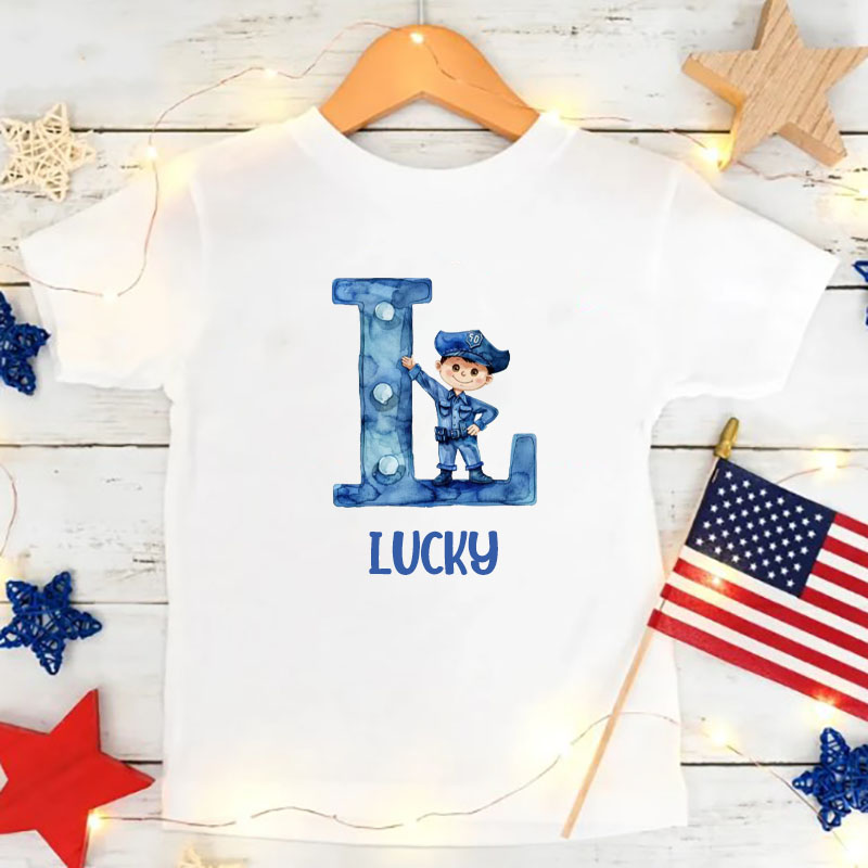 Policeman Letter  Shirt with Name Personalized Kids Shirt