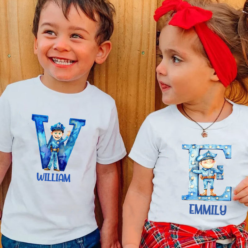 Policeman Letter  Shirt with Name Personalized Kids Shirt