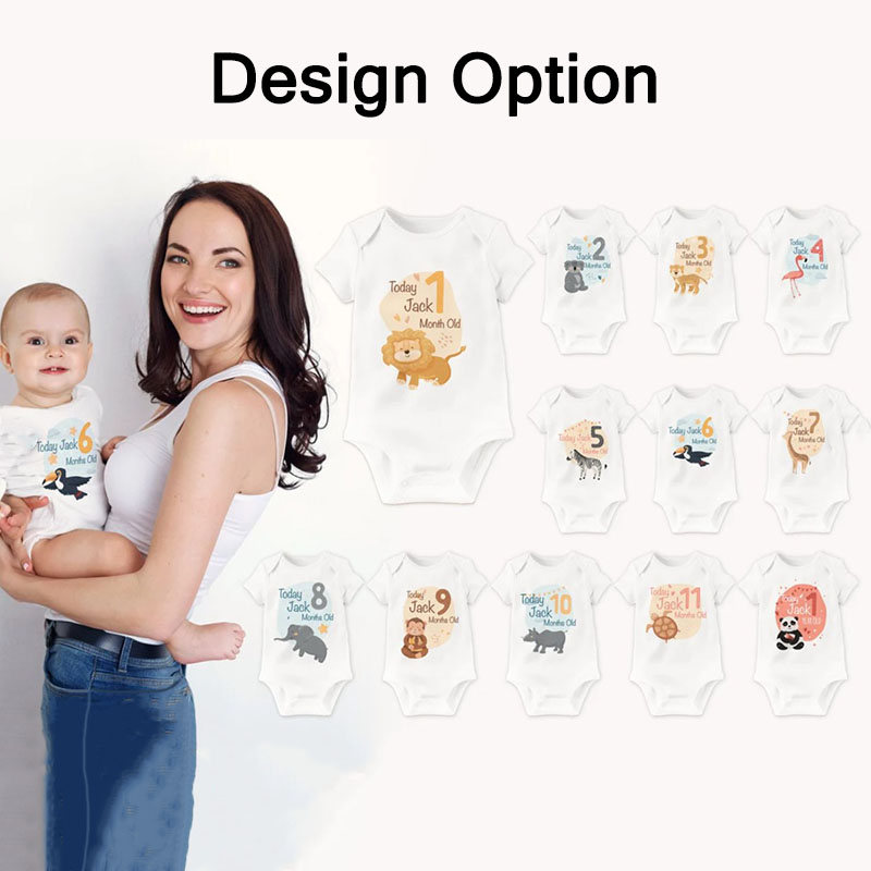 Animal Baby Monthly Milestone Personalised Bodysuit