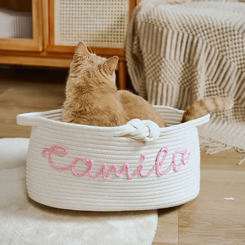 Custom Name Basket with Multi-Colour Knitted Yarn