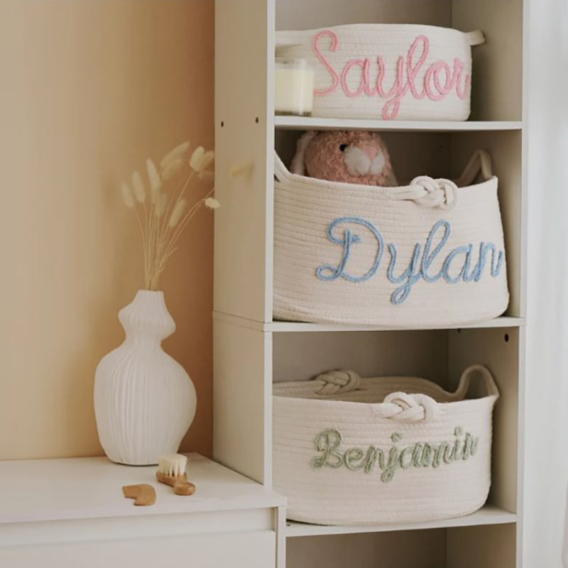 Custom Name Basket with Multi-Colour Knitted Yarn