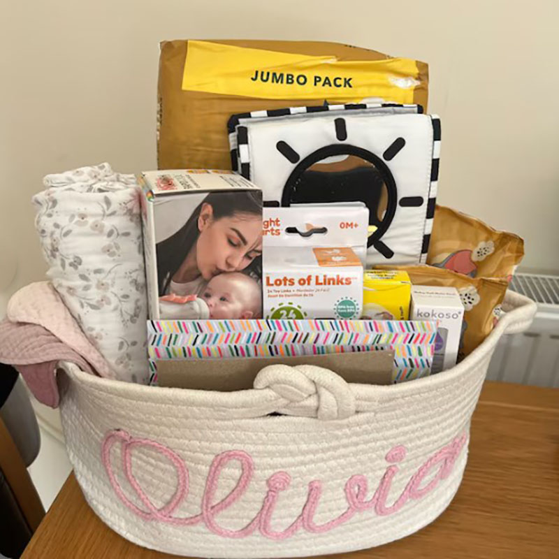 Custom Name Basket with Multi-Colour Knitted Yarn