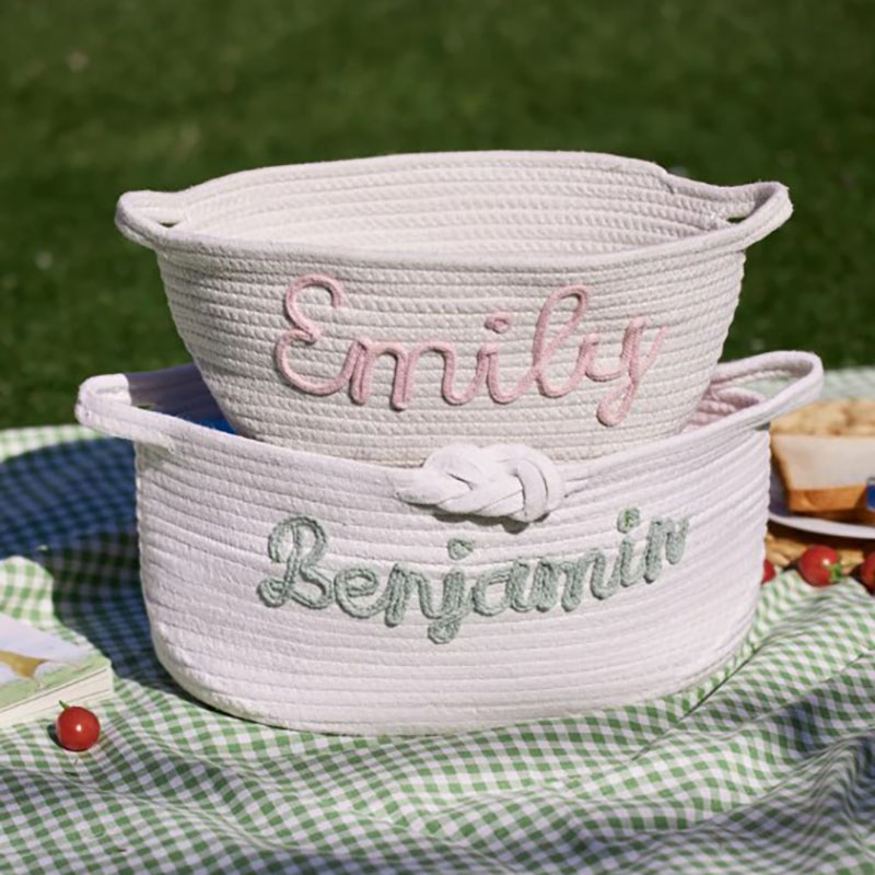 Custom Name Basket with Multi-Colour Knitted Yarn