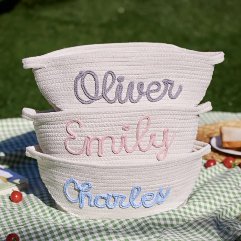 Custom Name Basket with Multi-Colour Knitted Yarn