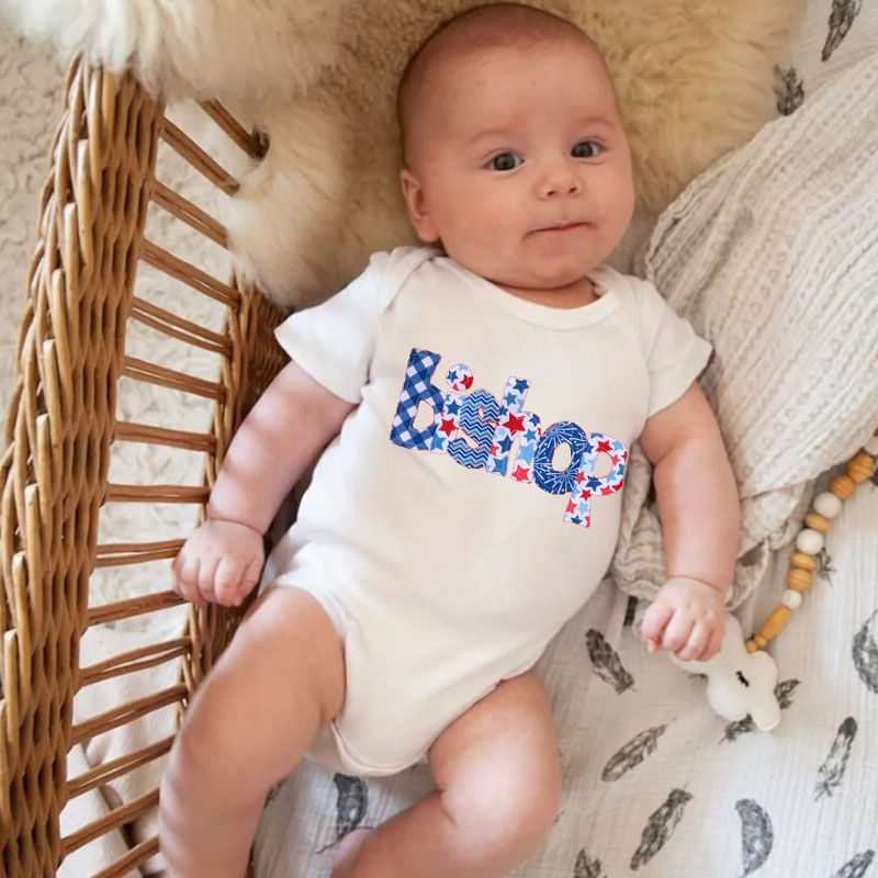 [Baby Bodysuit]Personalized July 4th Style Monogram Name Bodysuit