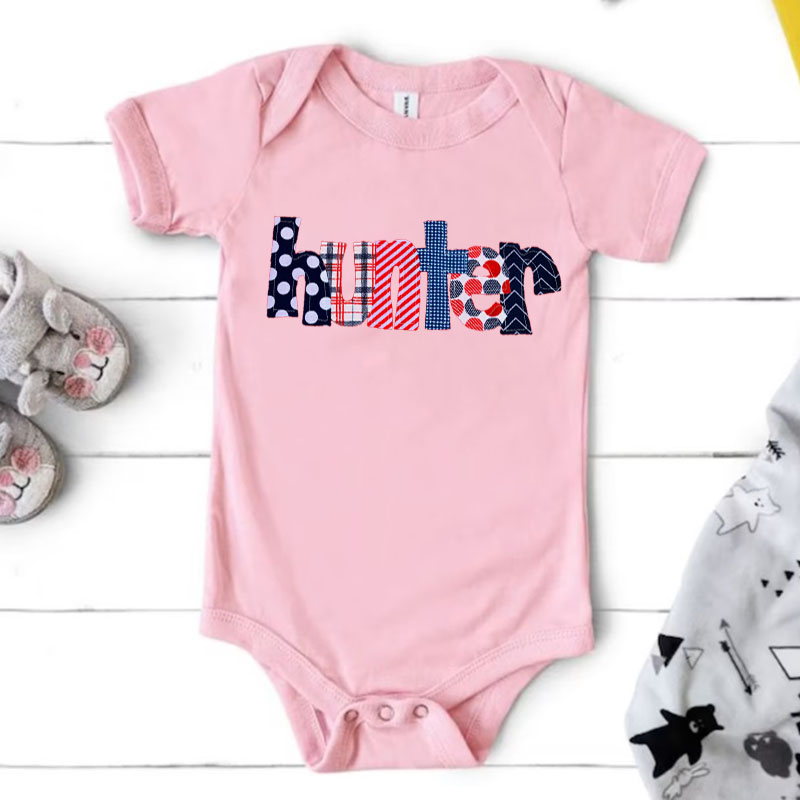 [Baby Bodysuit]Personalized July 4th Style Monogram Name Bodysuit