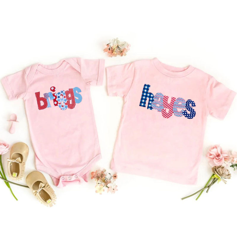 [Baby Bodysuit]Personalized July 4th Style Monogram Name Bodysuit