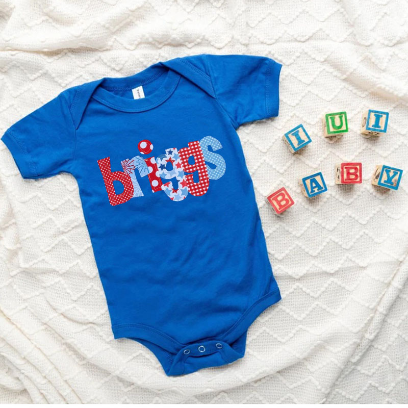 [Baby Bodysuit]Personalized July 4th Style Monogram Name Bodysuit
