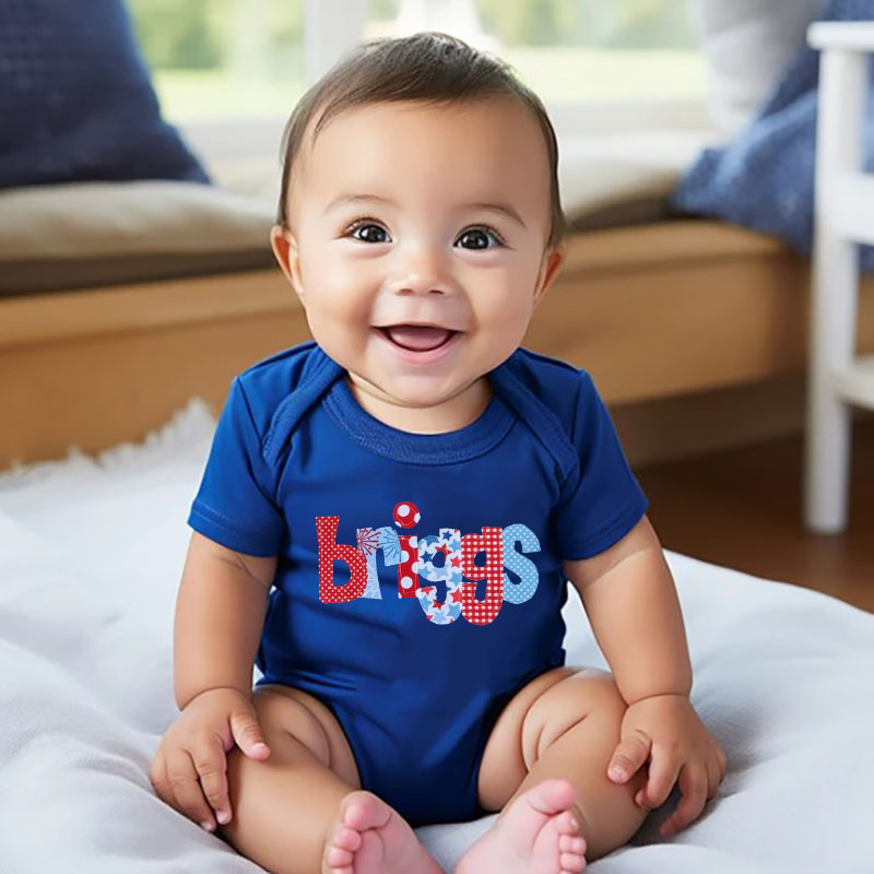 [Baby Bodysuit]Personalized July 4th Style Monogram Name Bodysuit