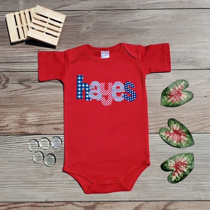 [Baby Bodysuit]Personalized July 4th Style Monogram Name Bodysuit