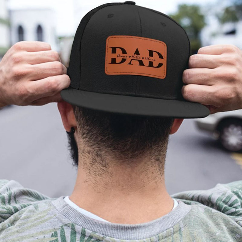 Personalized Dad Hat With Kids Name Leather Patch Hat
