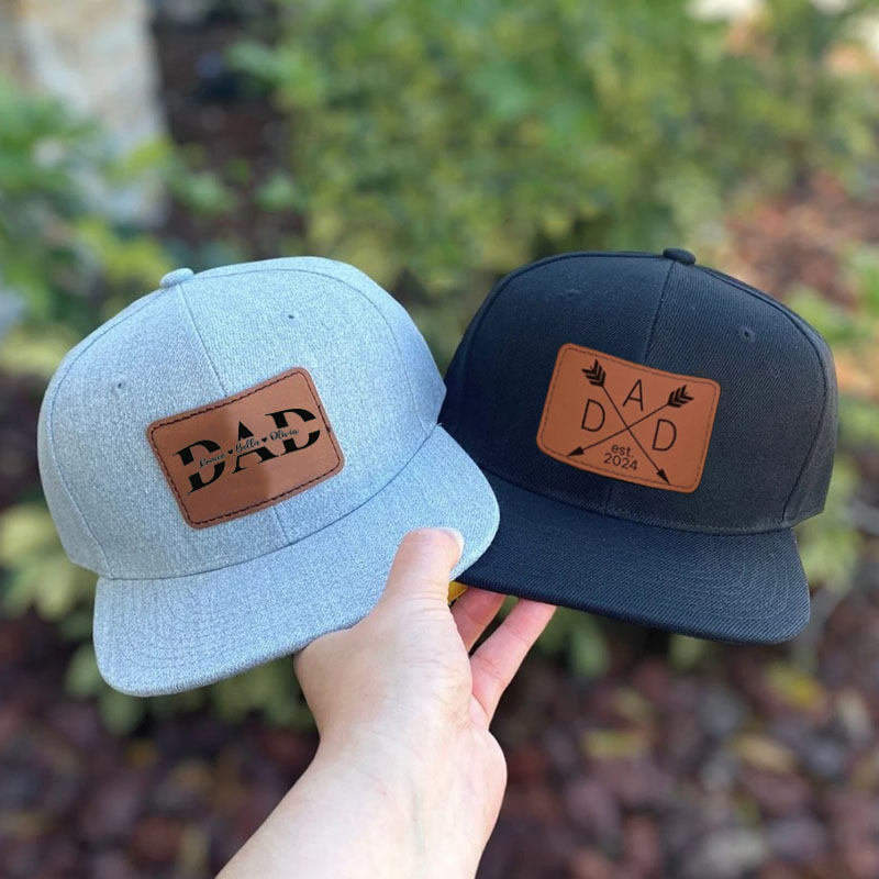 Personalized Dad Hat With Kids Name Leather Patch Hat