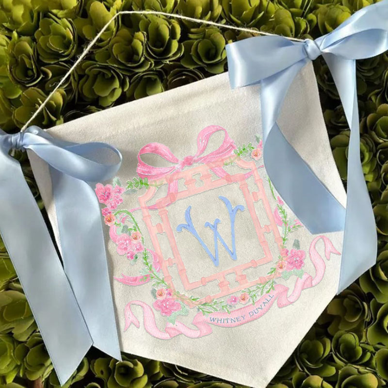Monogram Floral Nursery Personalized Banner with bows