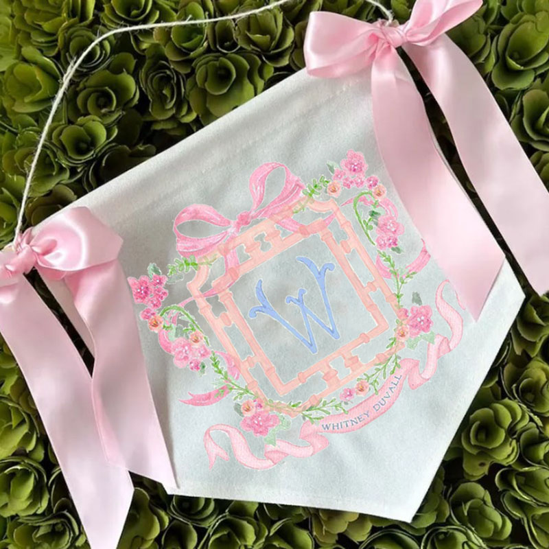 Monogram Floral Nursery Personalized Banner with bows