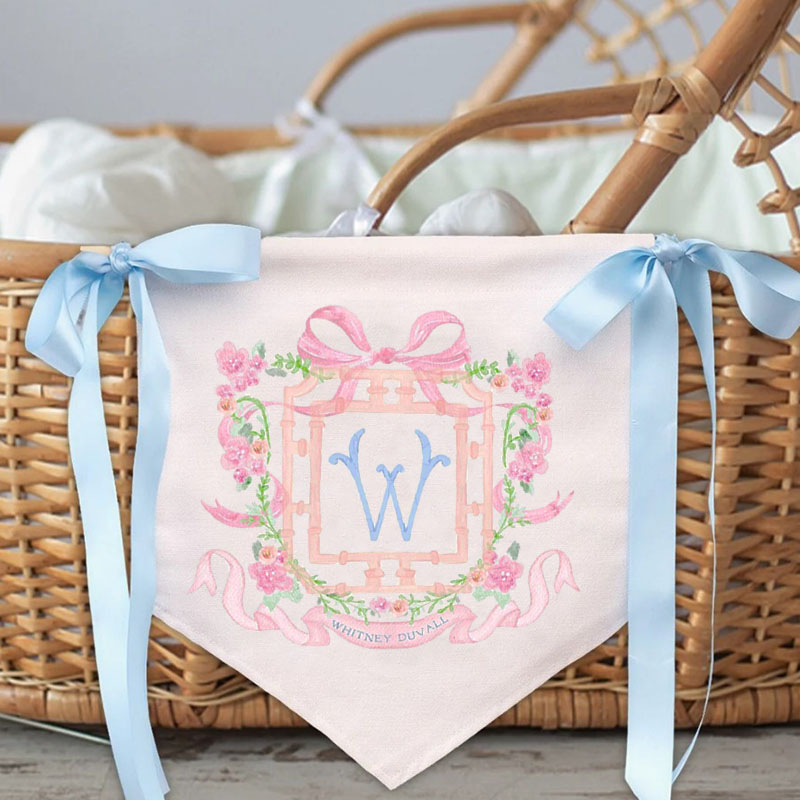 Monogram Floral Nursery Personalized Banner with bows